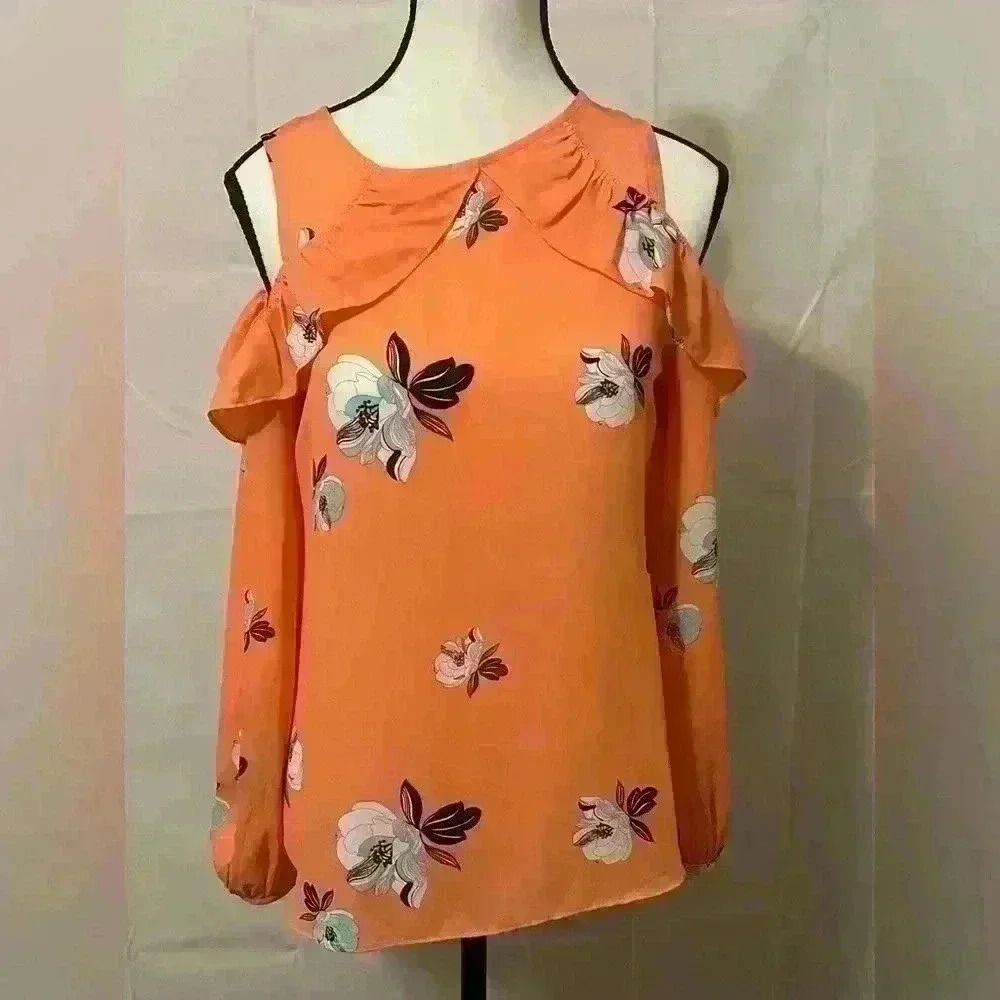New Women's Worthington‎ Cold Shoulder Floral Ruffle Blouse - P XS